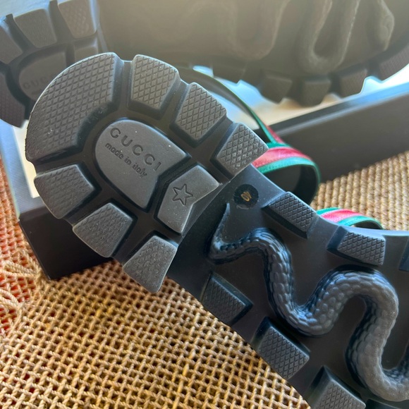 SOLD - Gucci Green/Red Leather Block Lug Heel Sandals Size 40 Quentin - Picture 5 of 10